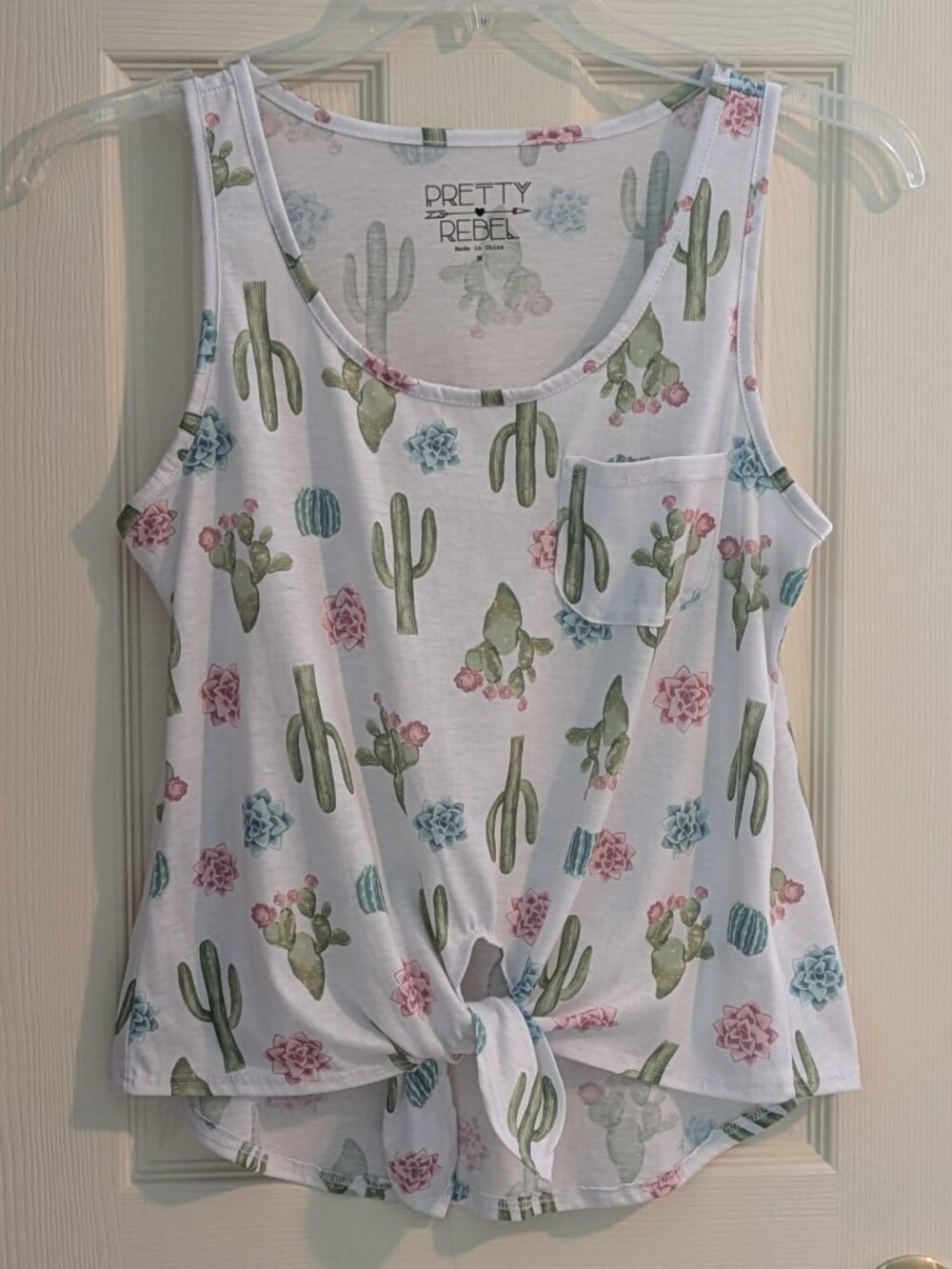 Cactus Print Tie-Front Tank Top